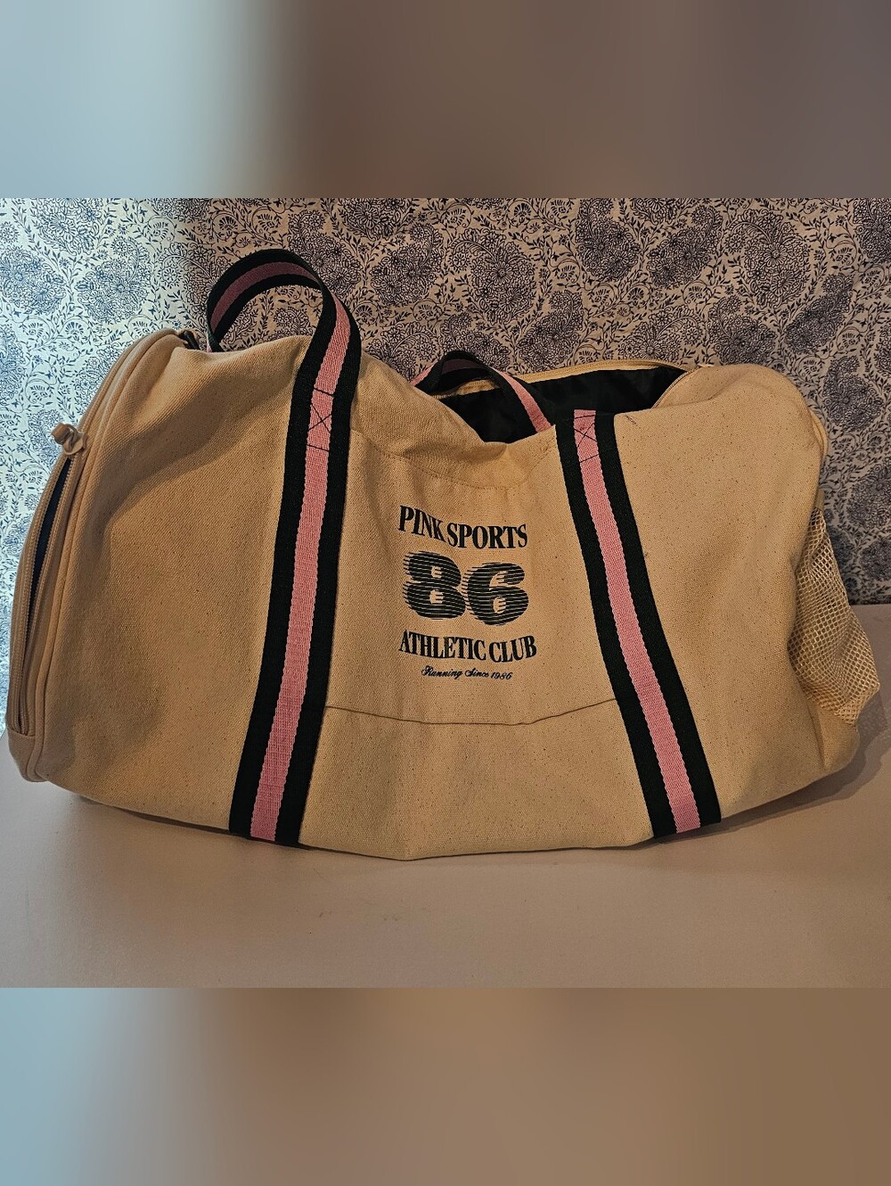 Victoria's Secret Women's Duffle Bag Cream “Pink Sports 86 Athletic Club”